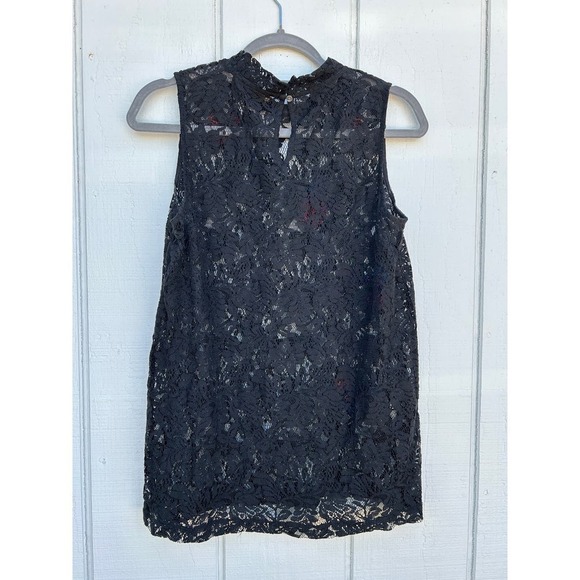 LOFT Black Sheer Lace Blouse with Embroidered Flowers, sz S - Picture 3 of 4